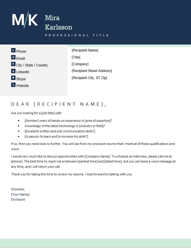 Modern initials cover letter